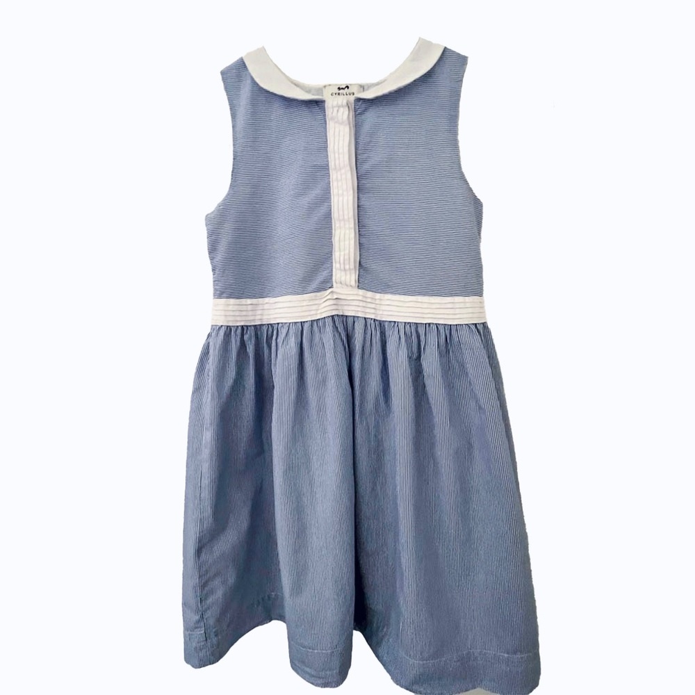Girls Cyrillus Paris Blue and White Pin Striped Dress Size 10